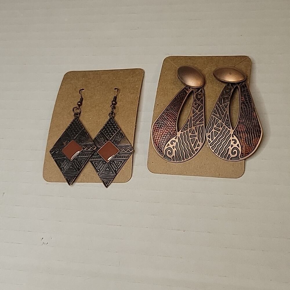 2 Pairs of Boho Southwestern Ethnic Dangle Chunky 3" Earrings